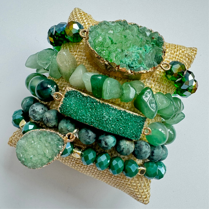 The Emerald Druzy Natural Stone Bracelet Stack