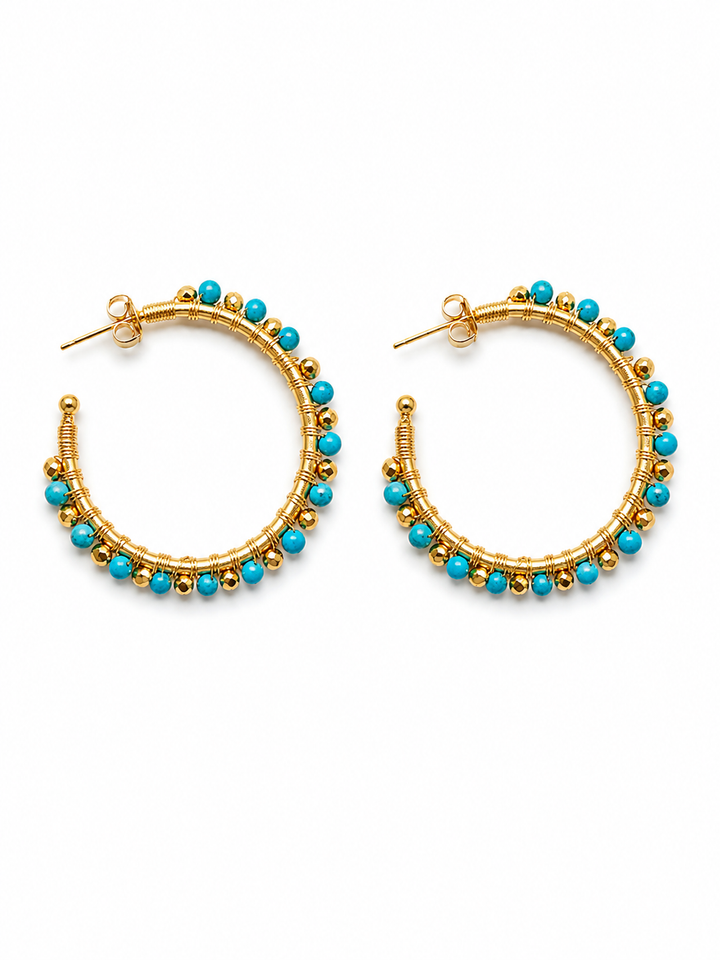 Blue Beaded Hoop Earrings