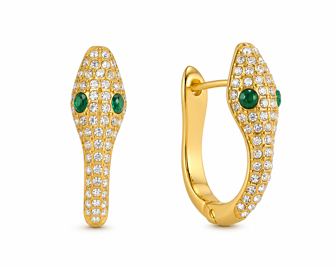 Green Crystal Snake Earrings