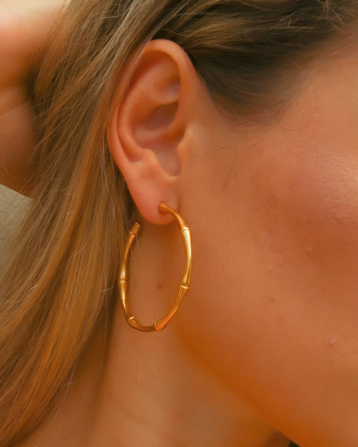 Gold Bamboo Hoop Earrings