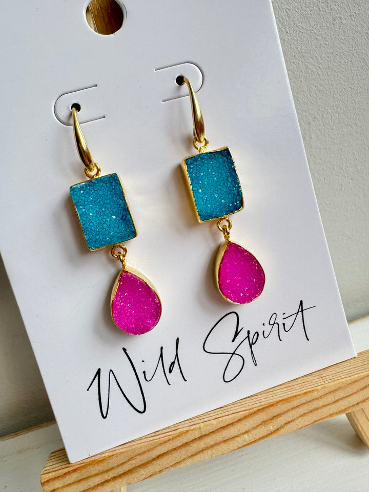 The Savana Blue & Pink Druzy Earrings