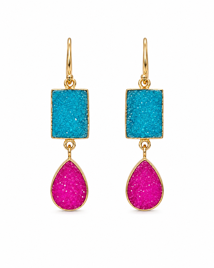 Savana Blue & Pink Druzy Earrings
