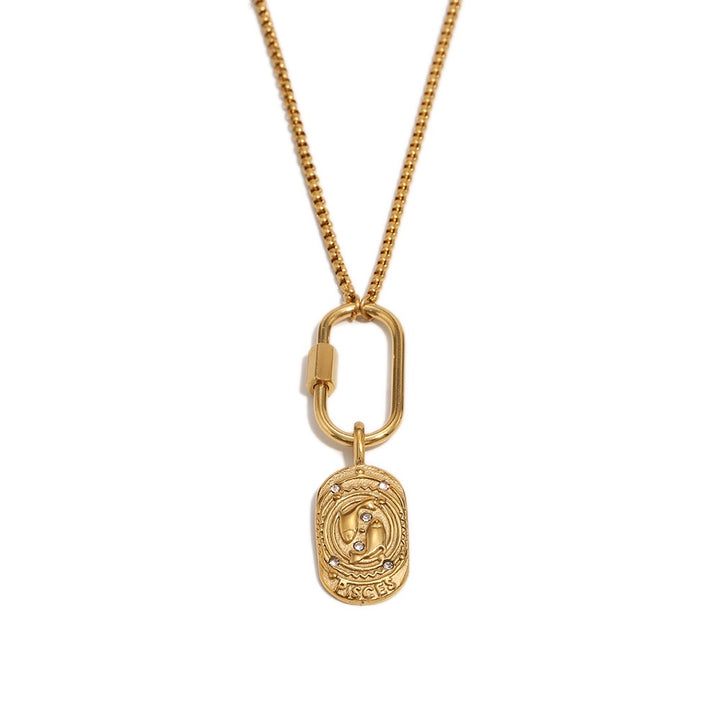 a gold necklace with a lock