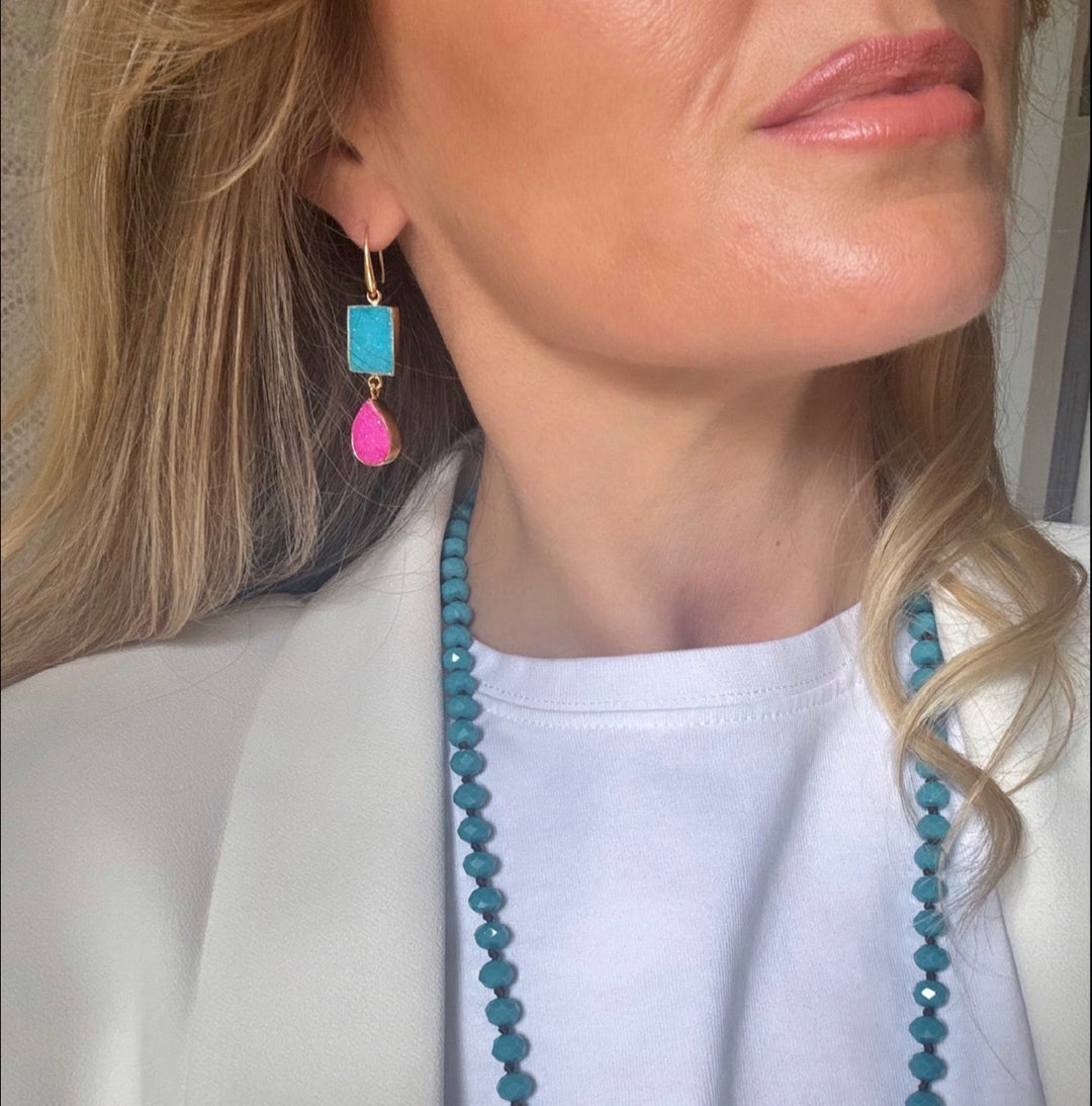 Savana Blue & Pink Druzy Earrings