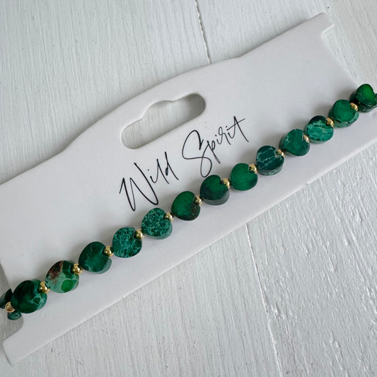 Green Jasper Mini Heart Bracelet  (Pre-Order due end Jan)