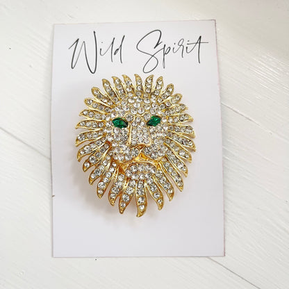 The Lion Head Brooch - Green Eyes