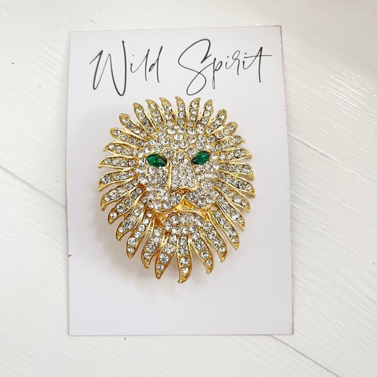 The Lion Head Brooch - Green Eyes