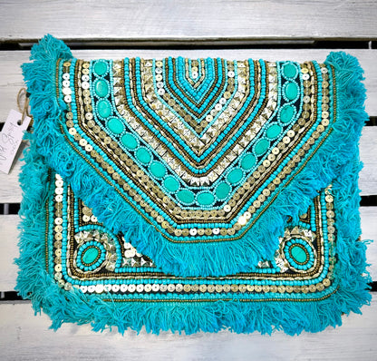 Blue Boho Clutch Bag