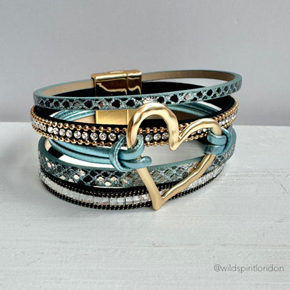 Blue Layered Heart Cuff Bracelet