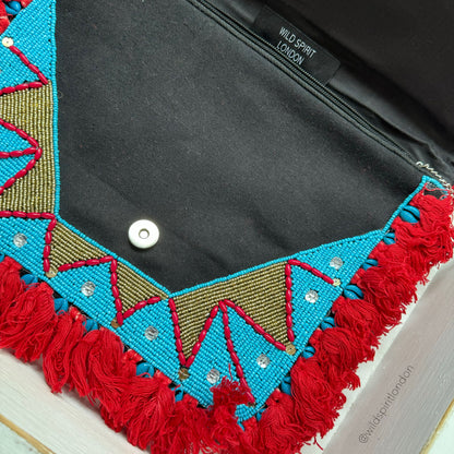 Red & Blue Boho Clutch Bag