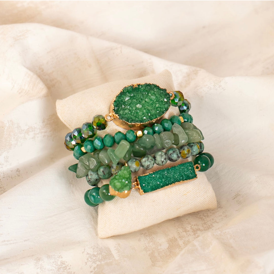 The Emerald Druzy Natural Stone Bracelet Stack