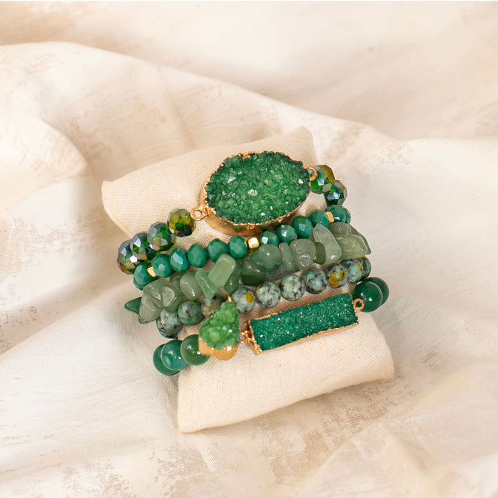 The Emerald Druzy Natural Stone Bracelet Stack