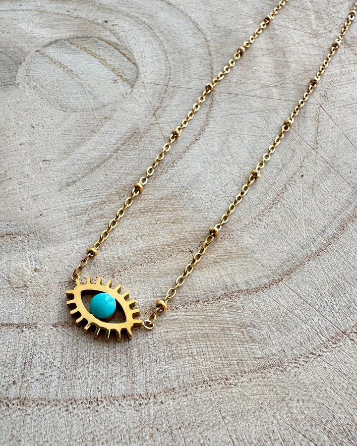 The Isla Evil Eye Gold Plated Waterproof Necklace