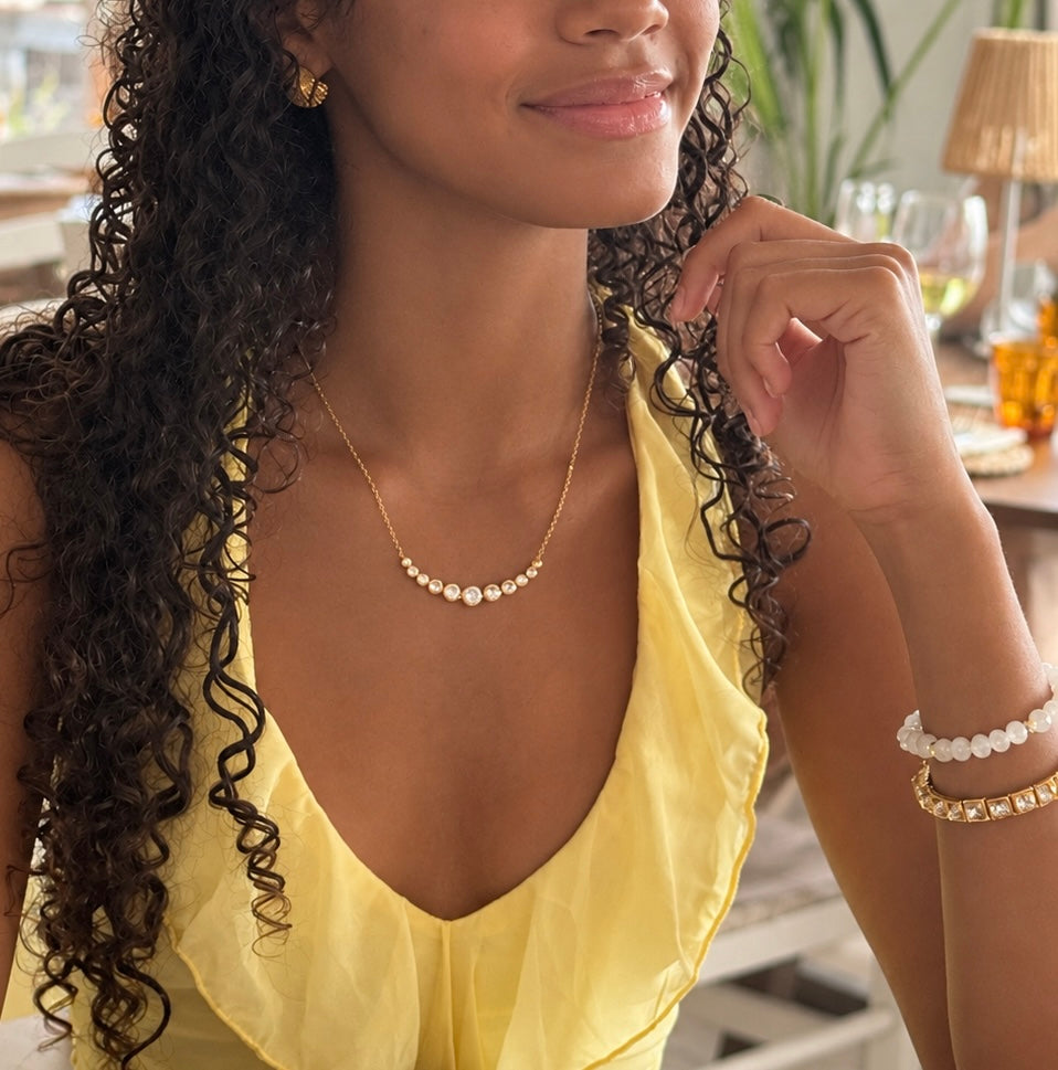 a woman wearing a yellow dress