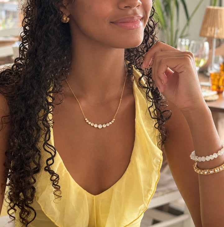 a woman wearing a yellow dress