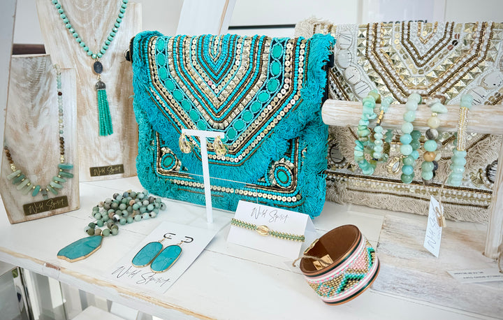 Turquoise Green Boho Clutch Bag