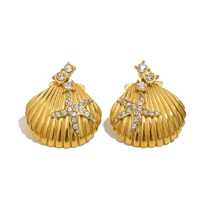 Gold Starfish Bling Shell Earrings