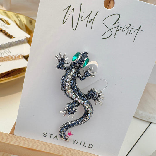 The Navy Gecko Brooch
