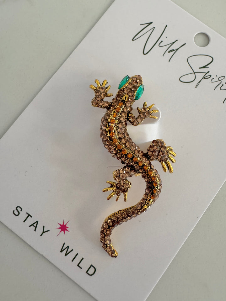 Gold Gecko Brooch