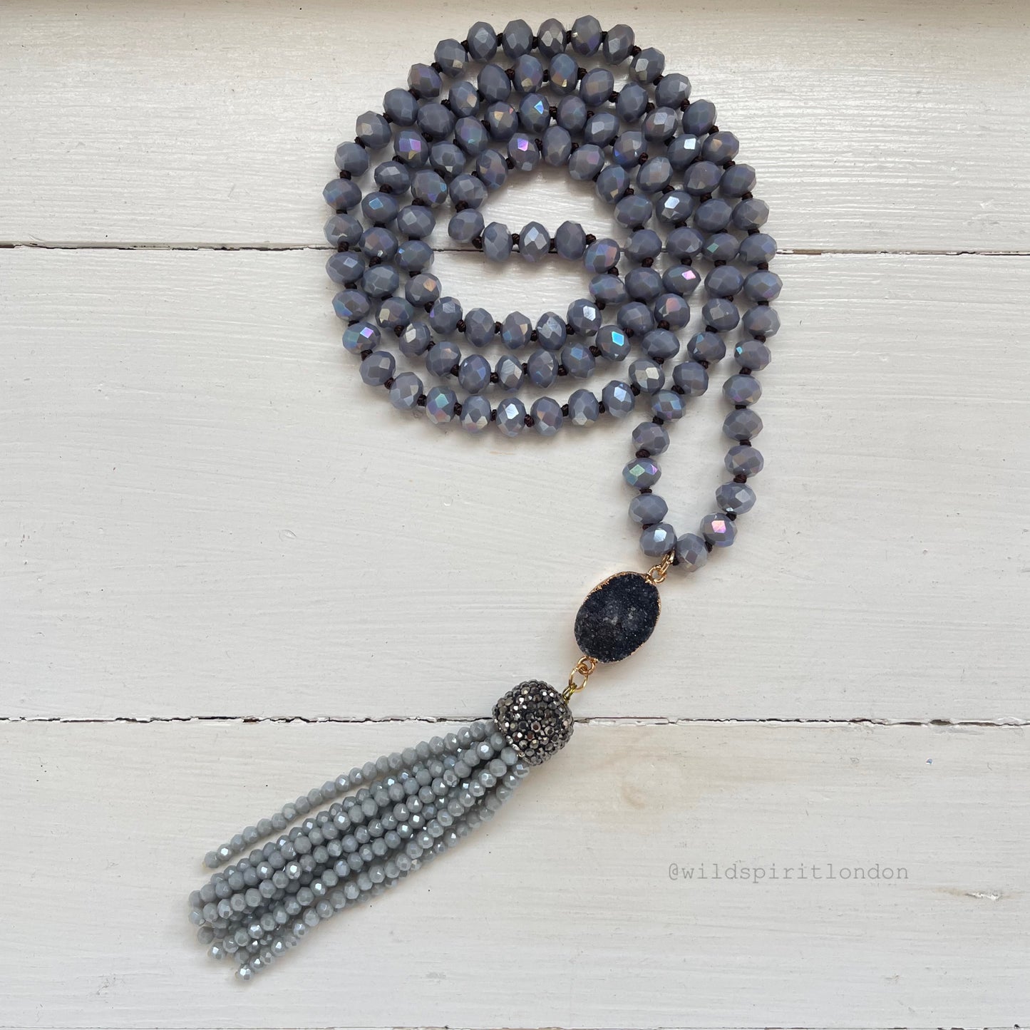 Grey Druzy Tassel Necklace