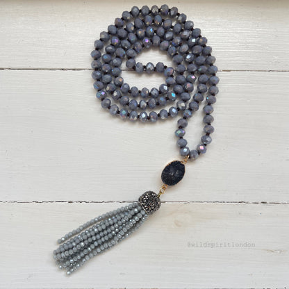 Grey Druzy Tassel Necklace