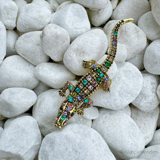 Rainbow Alligator Jewel Brooch