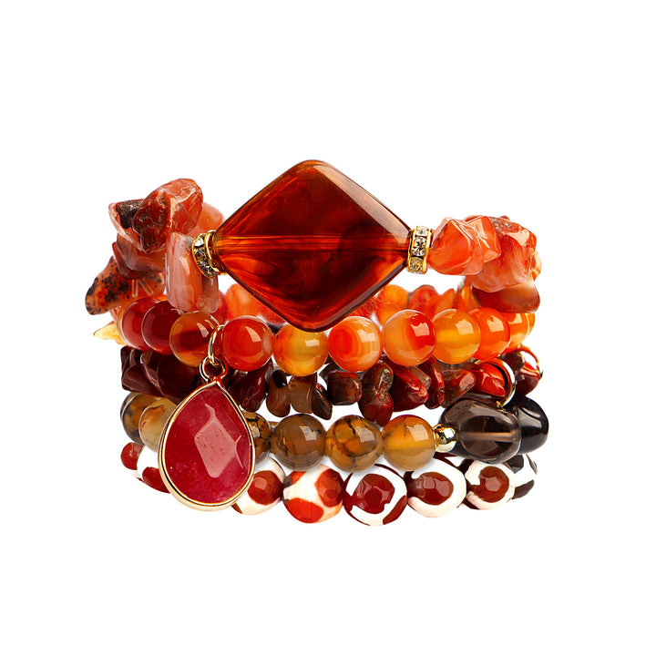 The Red Agate Natural Stone Bracelet Stack