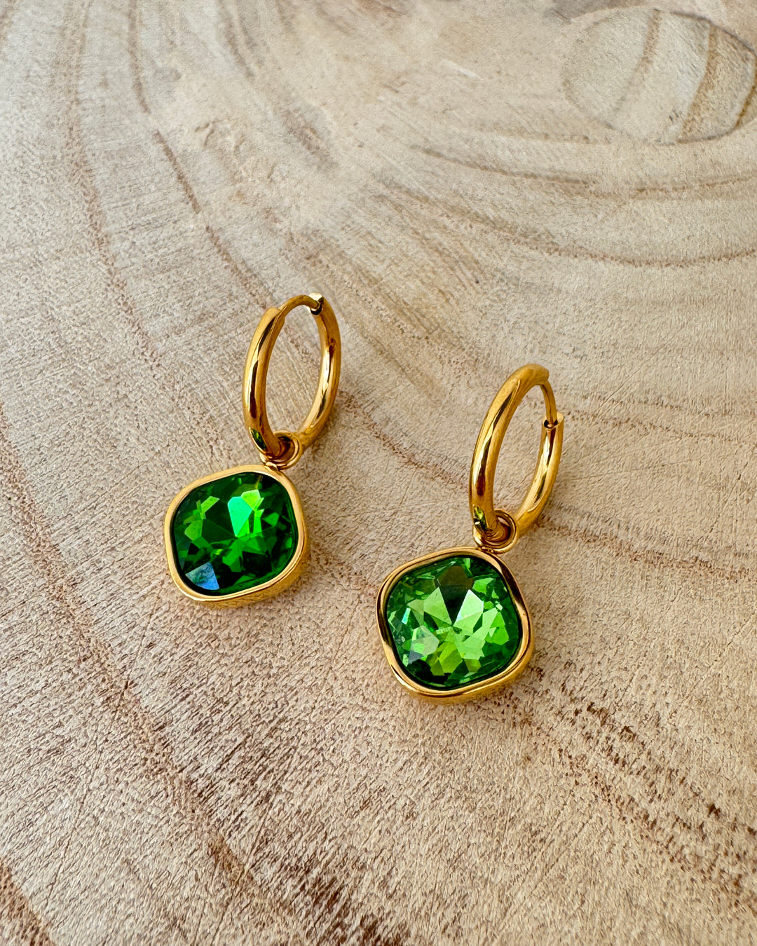 The Green Square Bling Gold Plated Waterproof Earrings