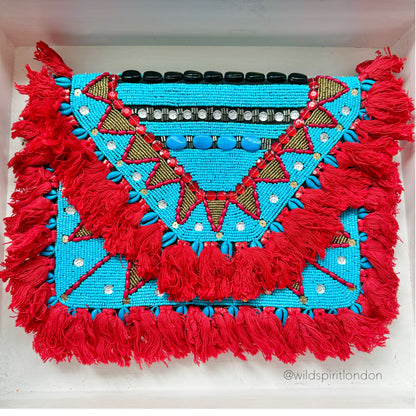 Red & Blue Boho Clutch Bag