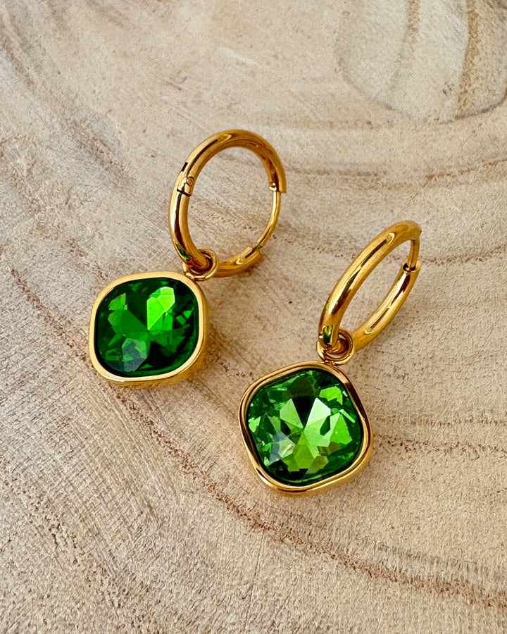 The Green Square Bling Gold Plated Waterproof Earrings