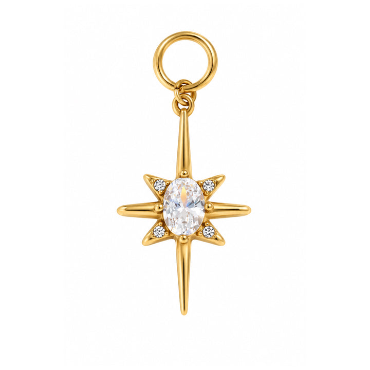 a gold star shaped pendant with a diamond