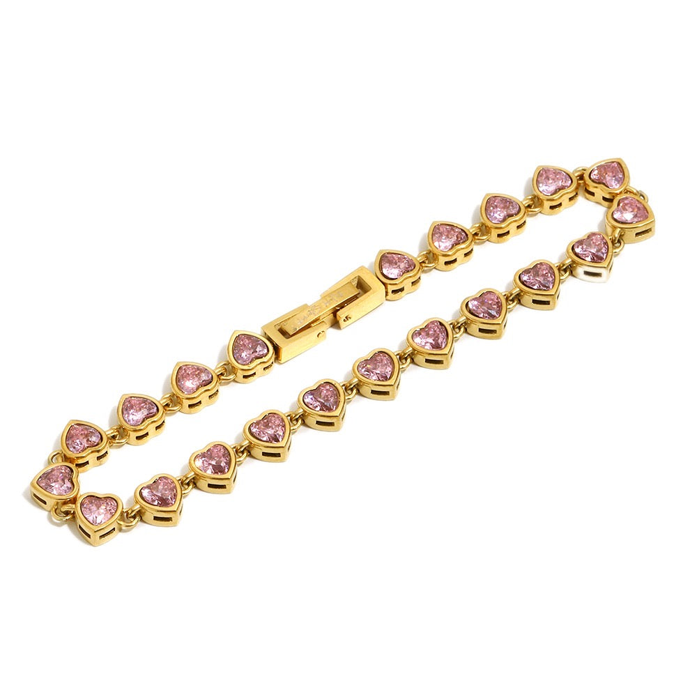 Pink Love Heart Tennis Bracelet