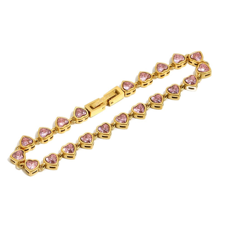 Pink Love Heart Tennis Bracelet