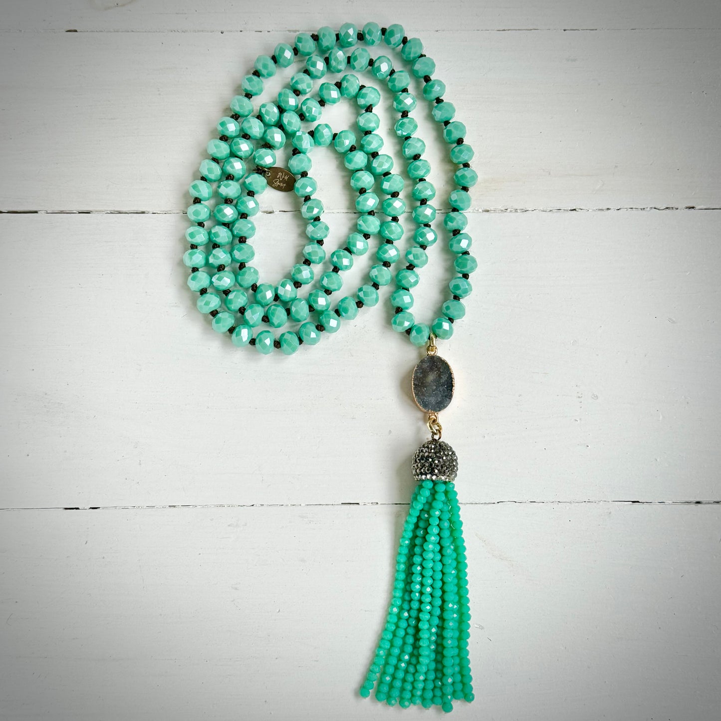 Aqua Druzy Tassel Necklace