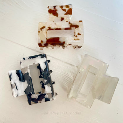 Pack of 3 Marble Midi Square Hair Claws