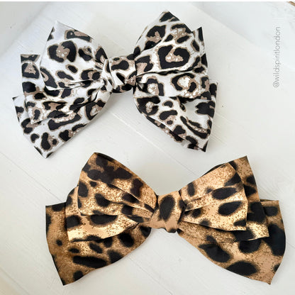 White Leopard Hair Bow Slide