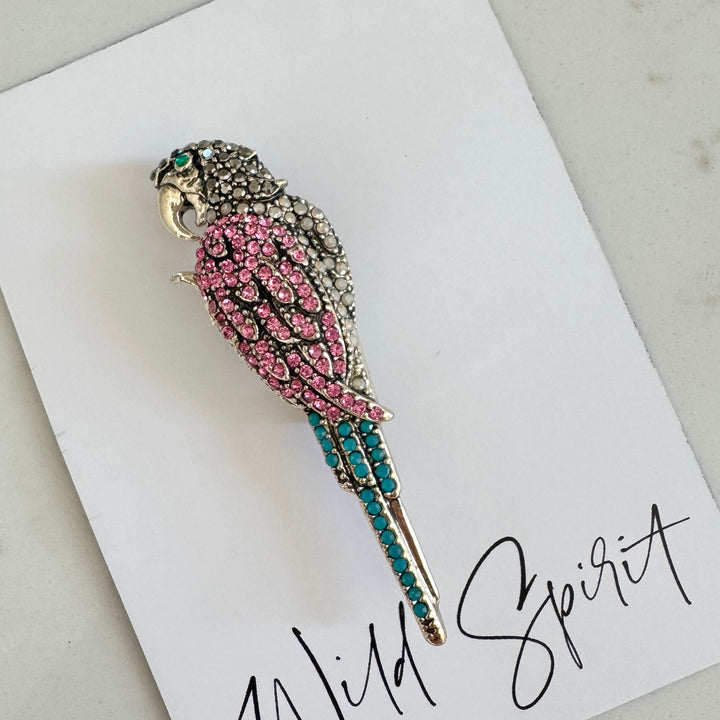 Pink & Blue Parrot Brooch