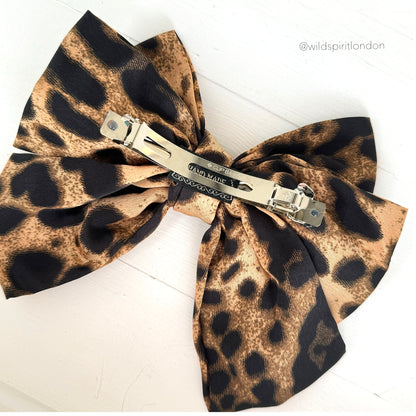 Brown Leopard Hair Bow Slide