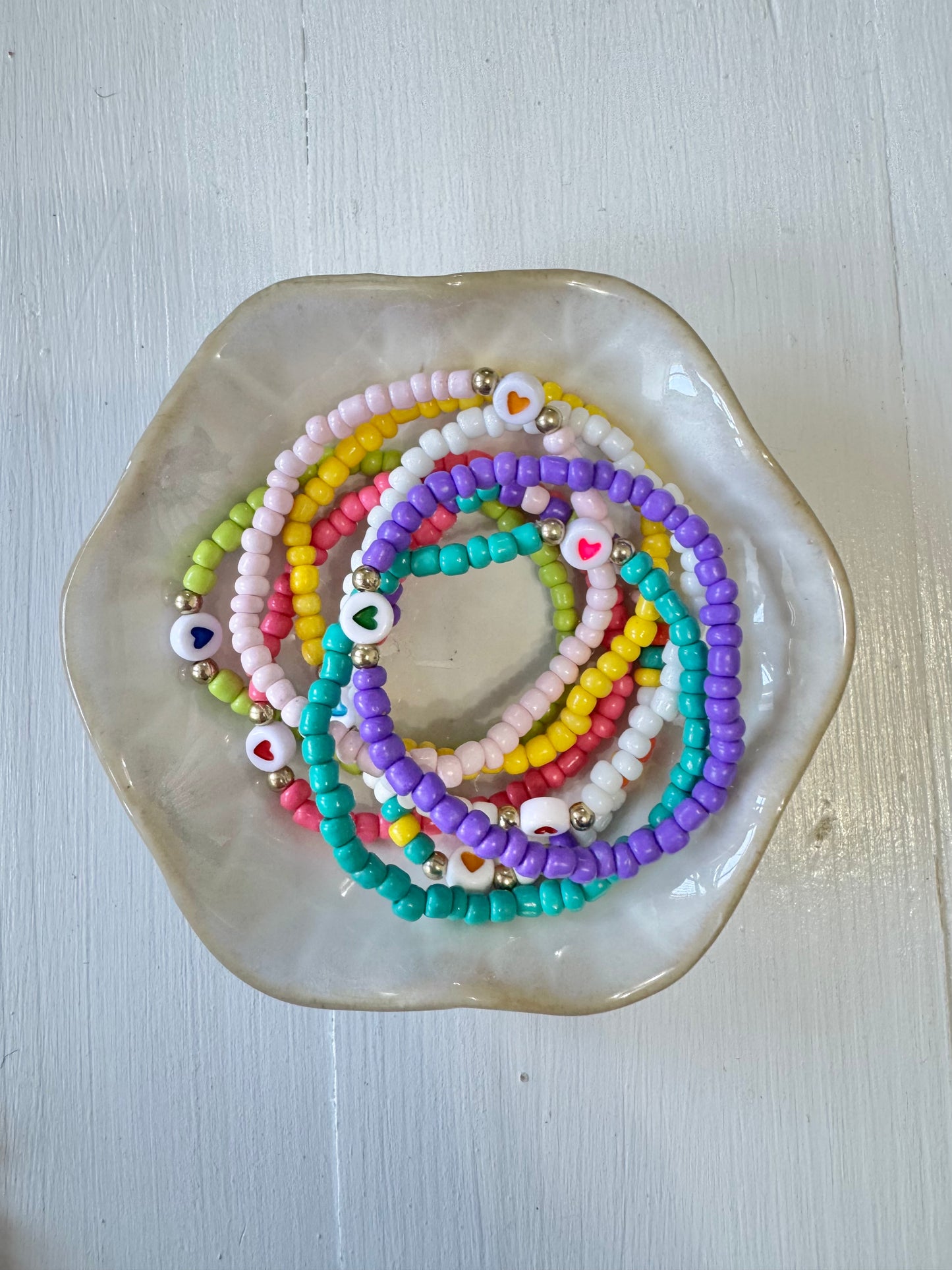 Set of 8 Kids Heart Bead Bracelets