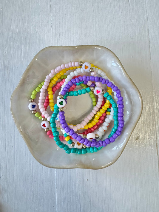Set of 8 Kids Heart Bead Bracelets