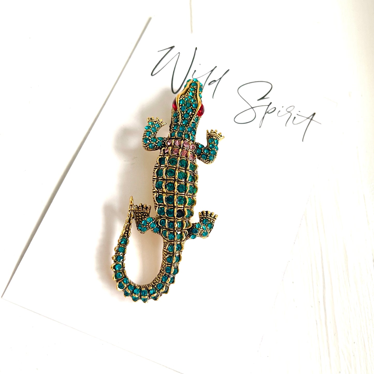 Teal Alligator Jewel Brooch