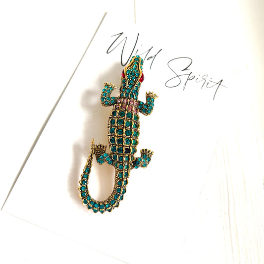 Teal Alligator Jewel Brooch