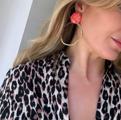 Coral Disco Hoop Earrings