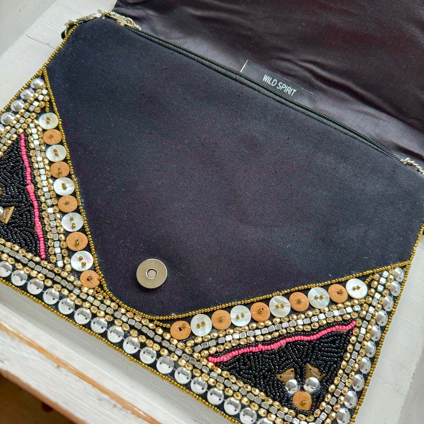 Black & Gold Mix Boho Clutch Bag