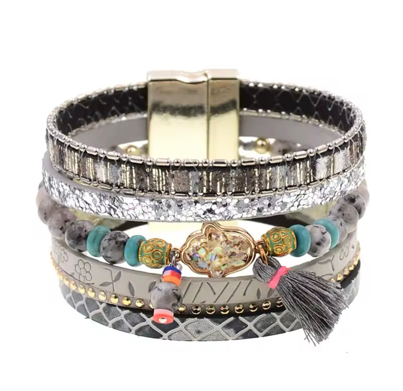 Grey Kasia Boho Cuff Bracelet - (Pre-Order due end Jan)