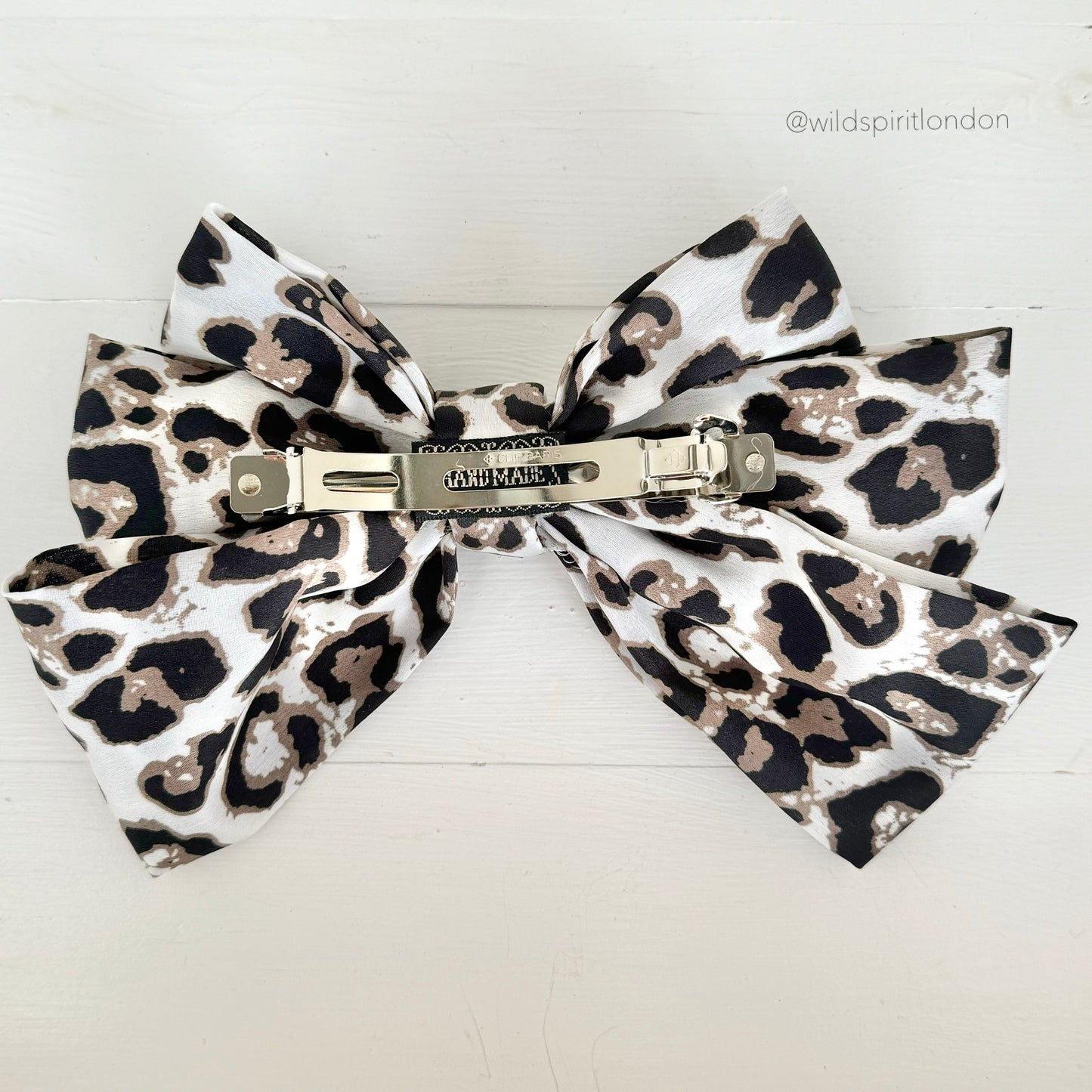 White Leopard Hair Bow Slide