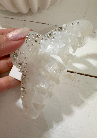 Large Rhinestone White Claw Clip (4 Pack)