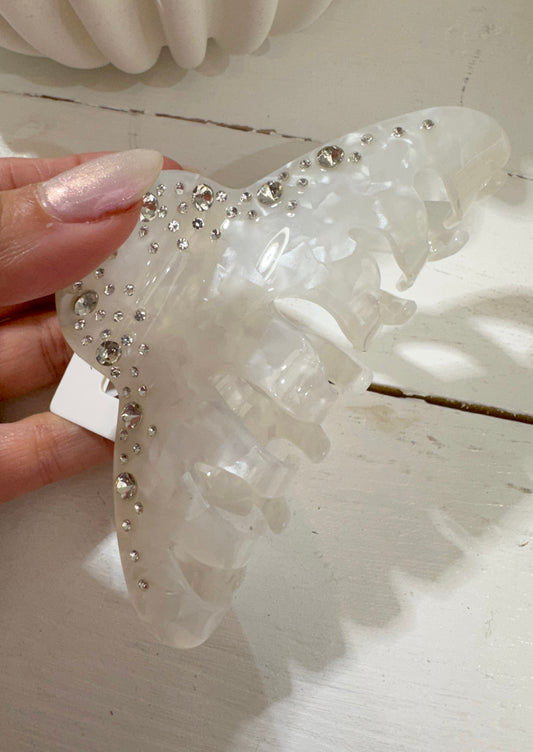 Large Rhinestone White Claw Clip (4 Pack)