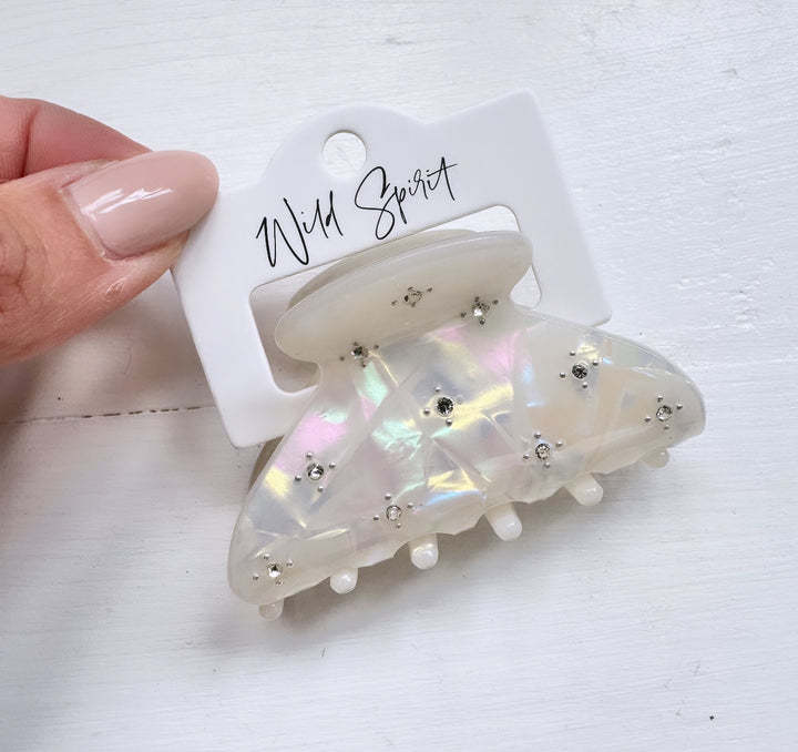 White Diamanté Hair Claw (Pack of 3)