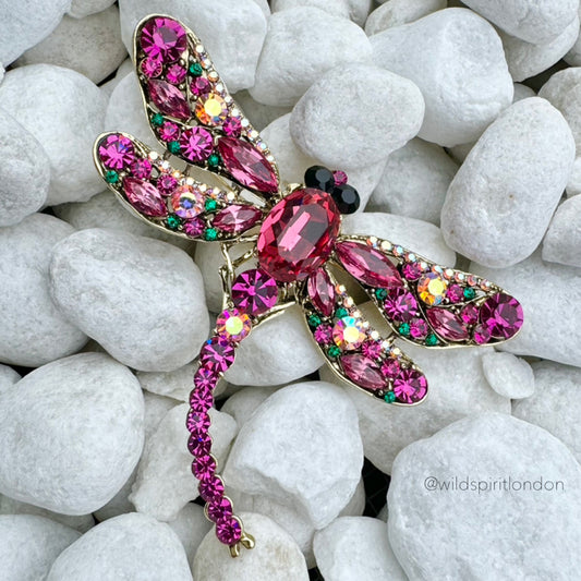 Big Pink & Green Dragonfly Brooch